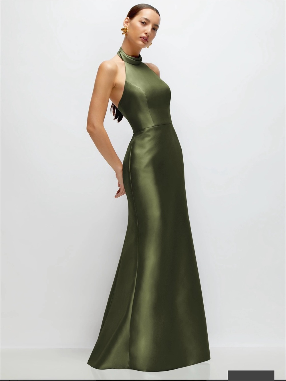 Dessy collection NEW Olive High-Neck Satin Maxi Dress
